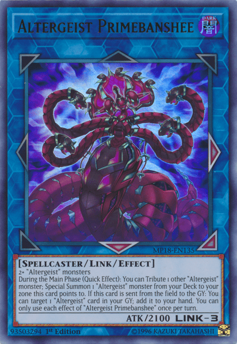 1st Edition, 2018 Mega-Tins Mega Pack, Dark, Link/Effect Monster, Spellcaster, Ultra Rare Altergeist Primebanshee [MP18-EN135] Ultra Rare - Trading Card World
