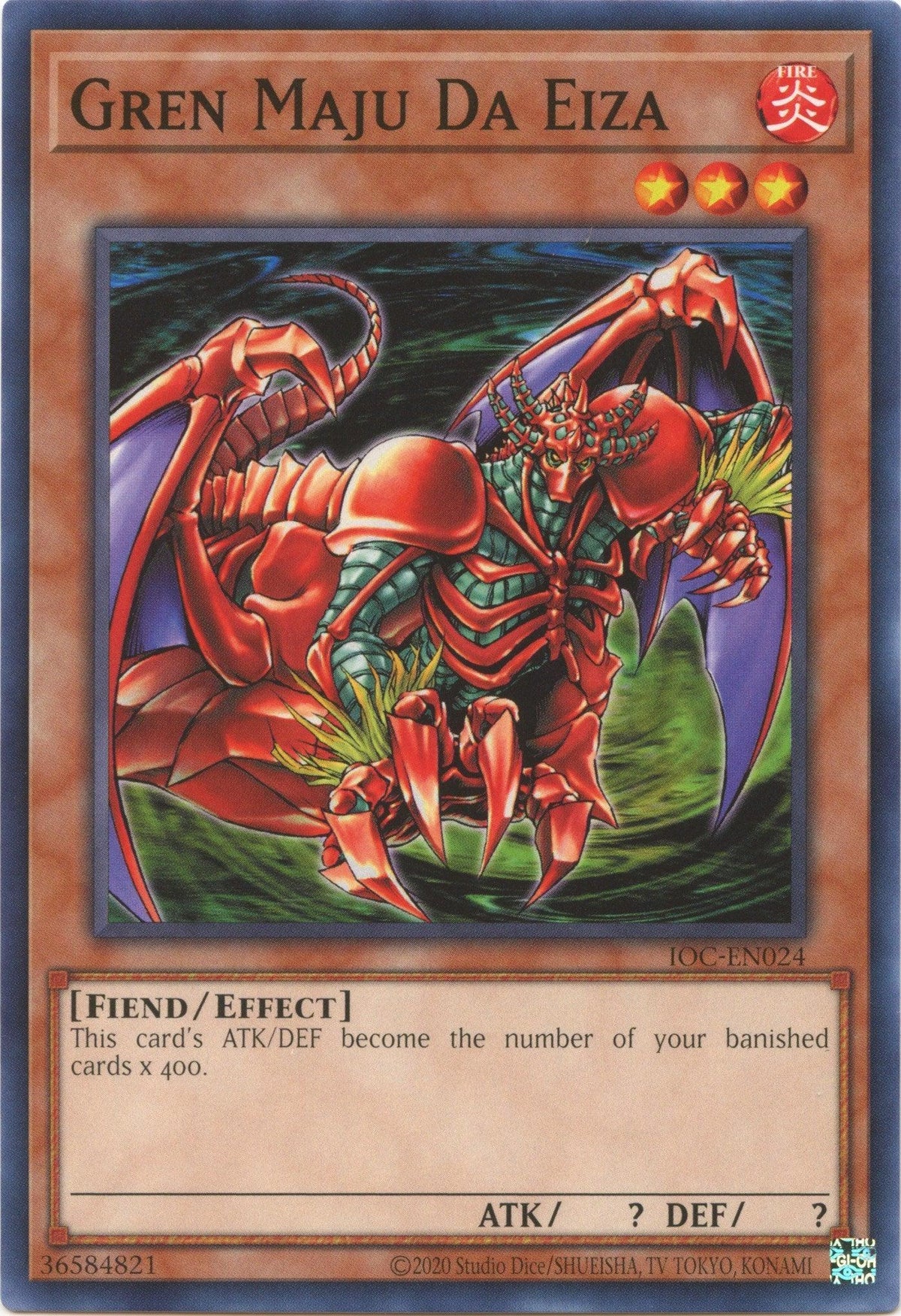 Common, Effect Monster, Fiend, Fire, Invasion of Chaos (25th Anniversary Edition), Unlimited Gren Maju Da Eiza (25th Anniversary) [IOC-EN024] Common - Trading Card World