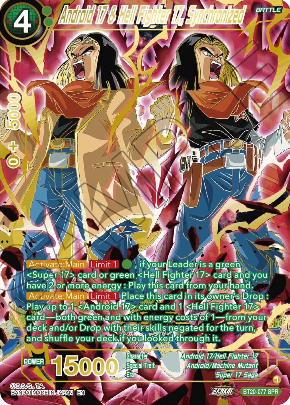 Android 17/Hell Fighter 17, Android/Machine Mutant, Battle, BT20-077, Green, Parallel Foil, Power Absorbed, Special Rare, Super 17 Saga Android 17 & Hell Fighter 17, Synchronized (SPR) (BT20-077) [Power Absorbed] - Trading Card World