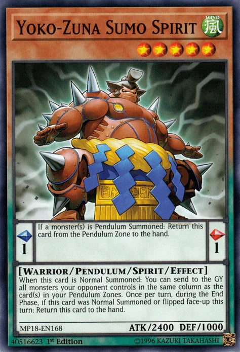 1st Edition, 2018 Mega-Tins Mega Pack, Common, Pendulum/Spirit/Effect Monster, Warrior, Wind Yoko-Zuna Sumo Spirit [MP18-EN168] Common - Trading Card World