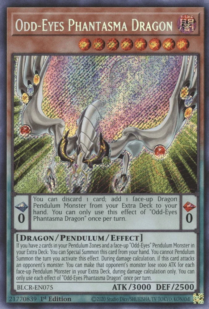 1st Edition, Battles of Legend: Crystal Revenge, Dark, Dragon, Pendulum/Effect Monster, Secret Rare Odd-Eyes Phantasma Dragon [BLCR-EN075] Secret Rare - Trading Card World