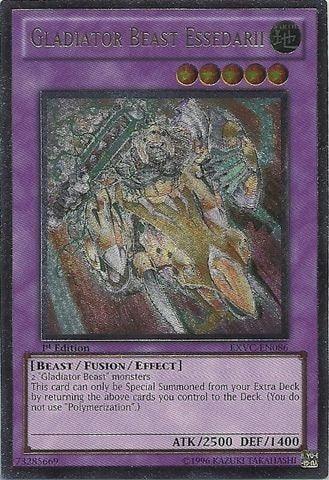 1st Edition, Beast, Earth, Extreme Victory, Fusion/Effect Monster, Ultimate Rare, Unlimited Gladiator Beast Essedarii [EXVC-EN086] Ultimate Rare - Trading Card World