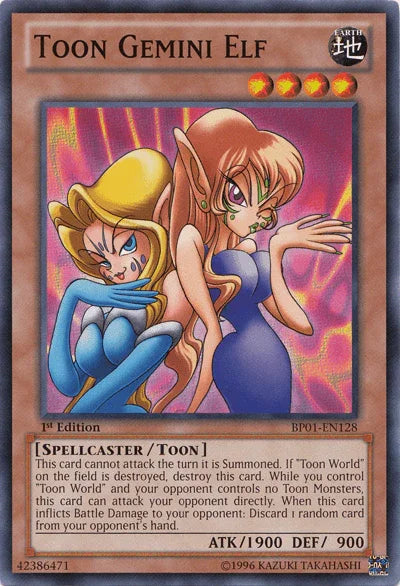 1st Edition, Battle Pack: Epic Dawn, Common, Earth, Spellcaster, Toon Monster, Unlimited Toon Gemini Elf [BP01-EN128] Common - Trading Card World