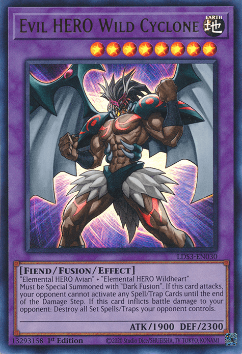 1st Edition, Earth, Fiend, Fusion/Effect Monster, Legendary Duelists: Season 3, Ultra Rare Evil HERO Wild Cyclone [LDS3-EN030] Ultra Rare - Trading Card World