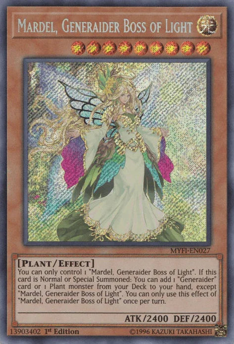 1st Edition, Effect Monster, Light, Mystic Fighters, Plant, Secret Rare Mardel, Generaider Boss of Light [MYFI-EN027] Secret Rare - Trading Card World