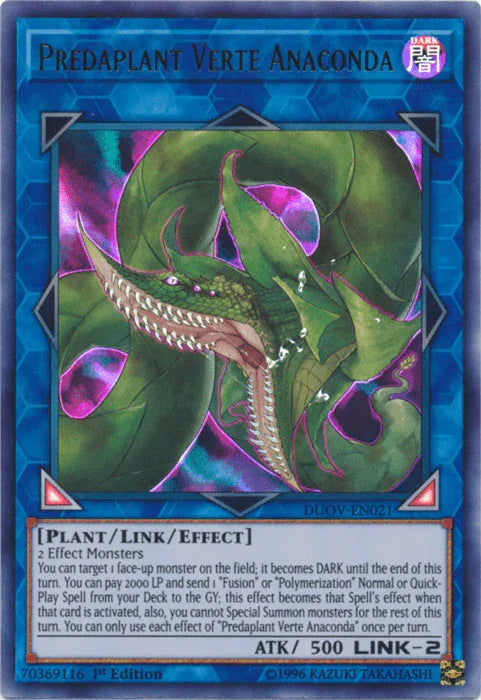 1st Edition, Dark, Duel Overload, Link/Effect Monster, Plant, Ultra Rare Predaplant Verte Anaconda [DUOV-EN021] Ultra Rare - Trading Card World