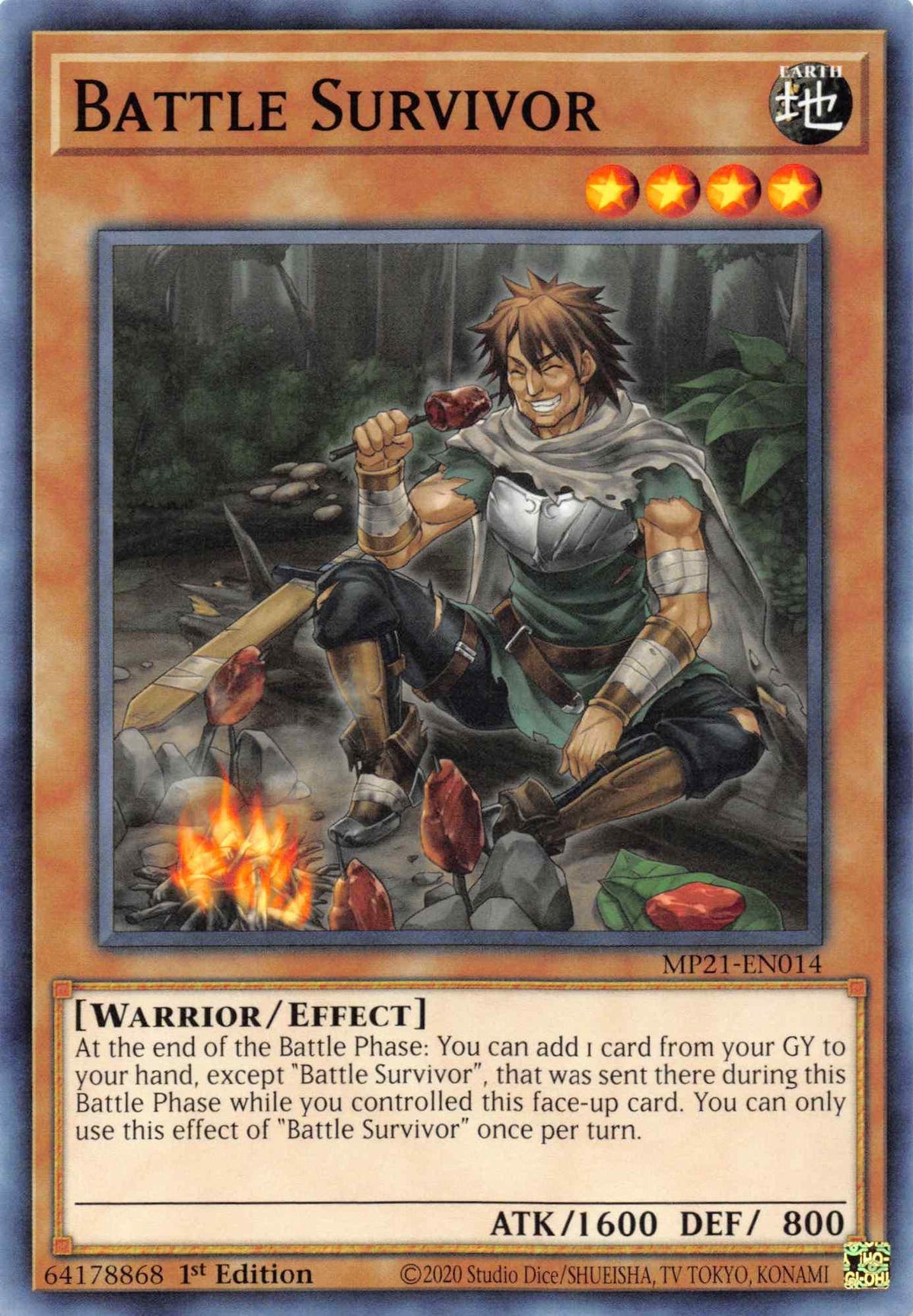 1st Edition, 2021 Tin of Ancient Battles, Common, Earth, Effect Monster, Warrior Battle Survivor [MP21-EN014] Common - Trading Card World