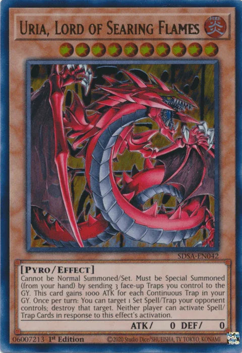 1st Edition, Effect Monster, Fire, Pyro, Structure Deck: Sacred Beasts, Ultra Rare Uria, Lord of Searing Flames [SDSA-EN042] Ultra Rare - Trading Card World