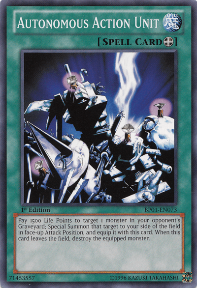 1st Edition, Battle Pack: Epic Dawn, Common, Equip Spell, Spell, Unlimited Autonomous Action Unit [BP01-EN073] Common - Trading Card World
