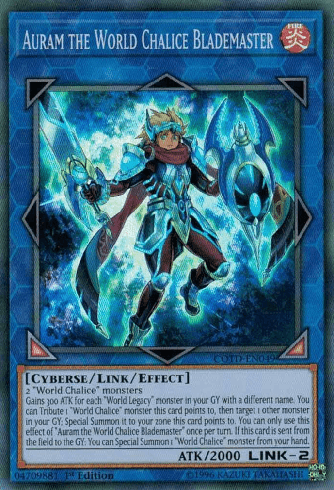 1st Edition, Code of the Duelist, Cyberse, Fire, Link/Effect Monster, Super Rare, Unlimited Auram the World Chalice Blademaster [COTD-EN049] Super Rare - Trading Card World