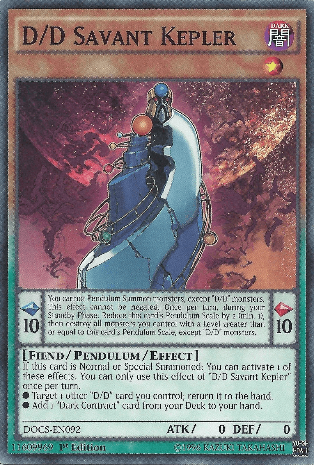 1st Edition, Common, Dark, Dimension of Chaos, Fiend, Pendulum/Effect Monster, Unlimited D/D Savant Kepler [DOCS-EN092] Common - Trading Card World