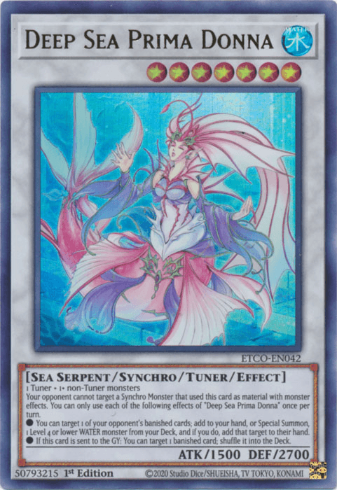1st Edition, Eternity Code, Sea Serpent, Synchro/Tuner/Effect Monster, Ultra Rare, Water Deep Sea Prima Donna [ETCO-EN042] Ultra Rare - Trading Card World