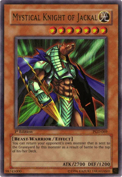 1st Edition, Beast-Warrior, Effect Monster, Light, Pharaonic Guardian, Ultra Rare, Unlimited Mystical Knight of Jackal [PGD-069] Ultra Rare - Trading Card World