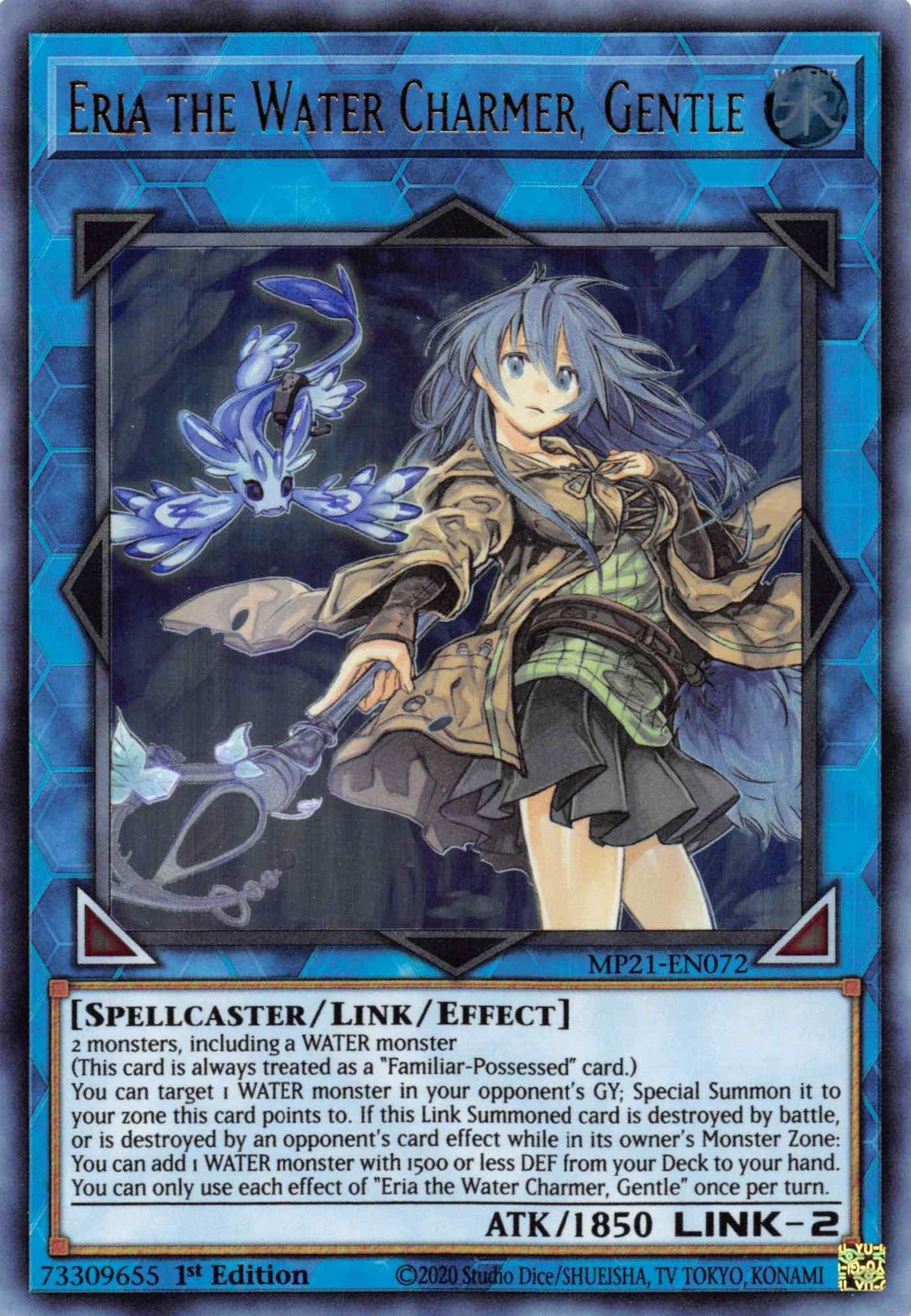 1st Edition, 2021 Tin of Ancient Battles, Link/Effect Monster, Spellcaster, Ultra Rare, Water Eria the Water Charmer, Gentle [MP21-EN072] Ultra Rare - Trading Card World