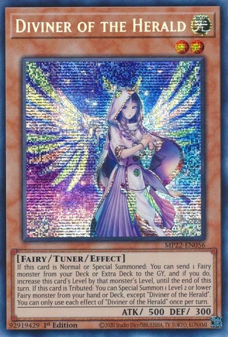 1st Edition, 2022 Tin of the Pharaoh's Gods, Fairy, Light, Prismatic Secret Rare, Tuner/Effect Monster Diviner of the Herald [MP22-EN056] Prismatic Secret Rare - Trading Card World