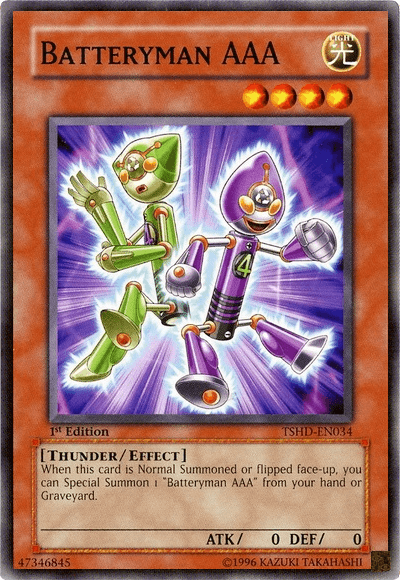 1st Edition, Common, Effect Monster, Light, The Shining Darkness, Thunder, Unlimited Batteryman AAA [TSHD-EN034] Common - Trading Card World