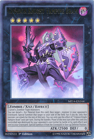 1st Edition, 2014 Mega-Tins Mega Pack, Light, Ultra Rare, Xyz/Effect Monster, Zombie Crimson Knight Vampire Bram [MP14-EN164] Ultra Rare - Trading Card World