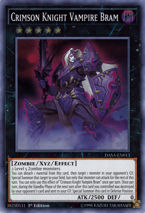 1st Edition, Dark, Dark Saviors, Super Rare, Unlimited, Xyz/Effect Monster, Zombie Crimson Knight Vampire Bram [DASA-EN013] Super Rare - Trading Card World