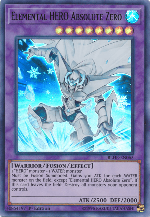 1st Edition, Battles of Legend: Hero's Revenge, Fusion/Effect Monster, Ultra Rare, Warrior, Water Elemental Hero Absolute Zero [BLHR-EN065] Ultra Rare - Trading Card World