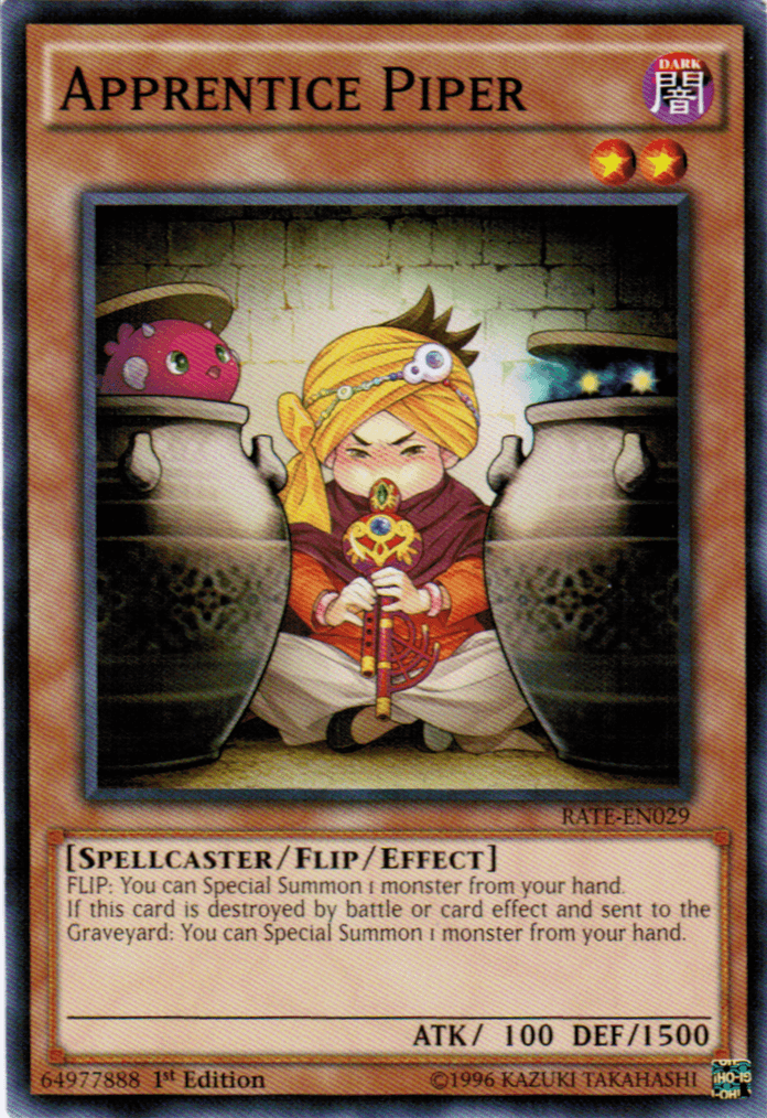 1st Edition, Common, Dark, Flip/Effect Monster, Raging Tempest, Spellcaster, Unlimited Apprentice Piper [RATE-EN029] Common - Trading Card World