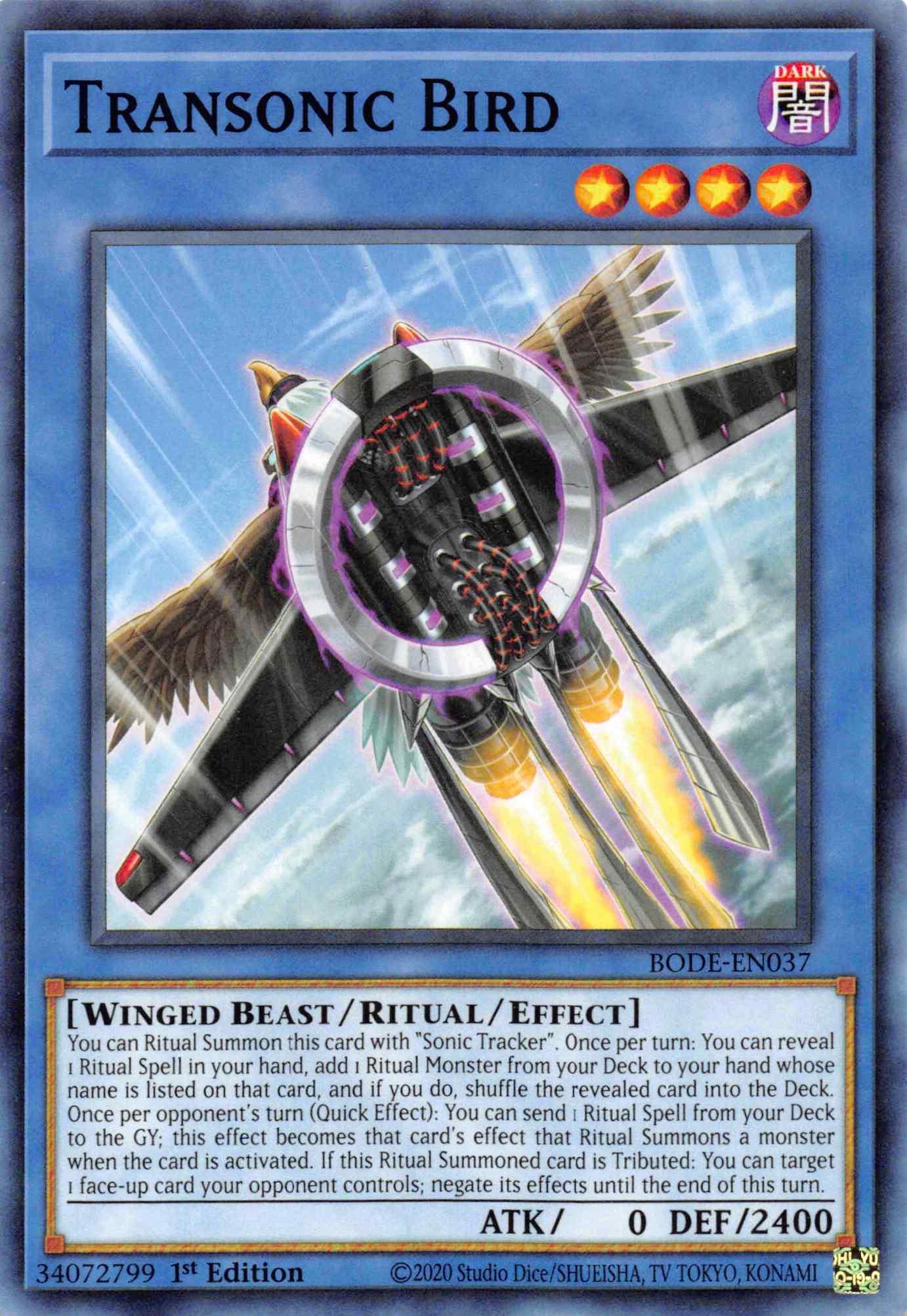 1st Edition, Burst of Destiny, Common, Dark, Ritual/Effect Monster, Winged Beast Transonic Bird [BODE-EN037] Common - Trading Card World