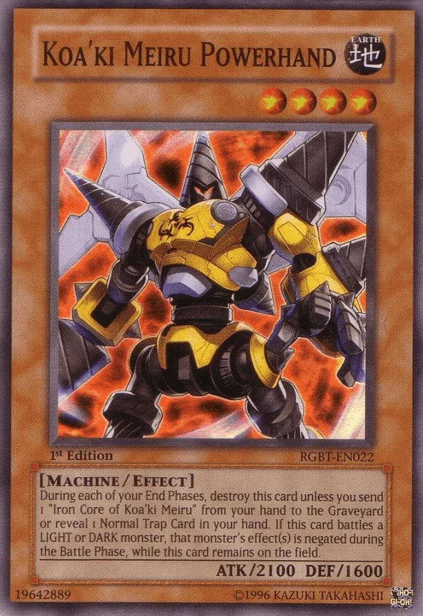 1st Edition, Earth, Effect Monster, Machine, Raging Battle, Super Rare, Unlimited Koa'ki Meiru Powerhand [RGBT-EN022] Super Rare - Trading Card World
