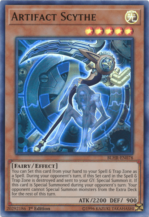 1st Edition, Battles of Legend: Hero's Revenge, Effect Monster, Fairy, Light, Ultra Rare Artifact Scythe [BLHR-EN078] Ultra Rare - Trading Card World