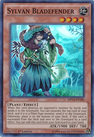 1st Edition, 2014 Mega-Tins Mega Pack, Earth, Effect Monster, Plant, Super Rare Sylvan Bladefender [MP14-EN186] Super Rare - Trading Card World