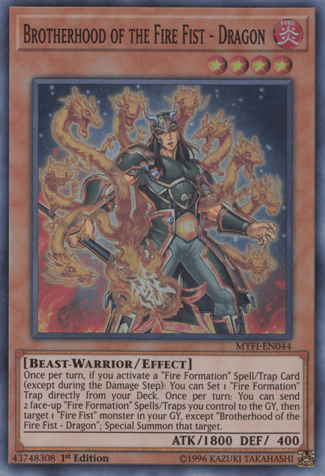 1st Edition, Beast-Warrior, Effect Monster, Fire, Mystic Fighters, Super Rare Brotherhood of the Fire Fist - Dragon [MYFI-EN044] Super Rare - Trading Card World