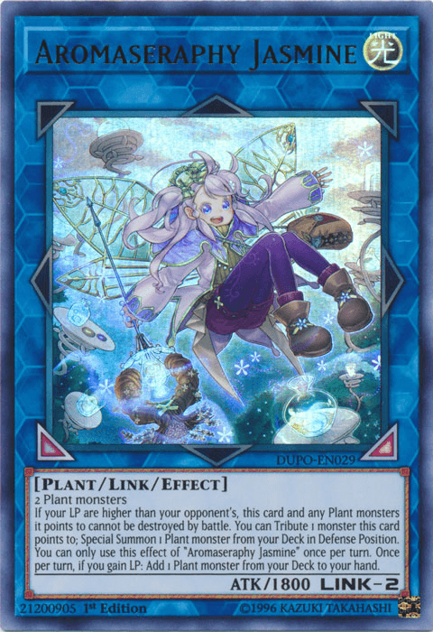 1st Edition, Duel Power, Light, Link/Effect Monster, Plant, Ultra Rare, Unlimited Aromaseraphy Jasmine [DUPO-EN029] Ultra Rare - Trading Card World