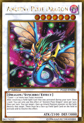 1st Edition, Dark, Dragon, Gold Secret Rare, Premium Gold, Synchro/Effect Monster, Unlimited Ancient Pixie Dragon [PGLD-EN006] Gold Secret Rare - Trading Card World