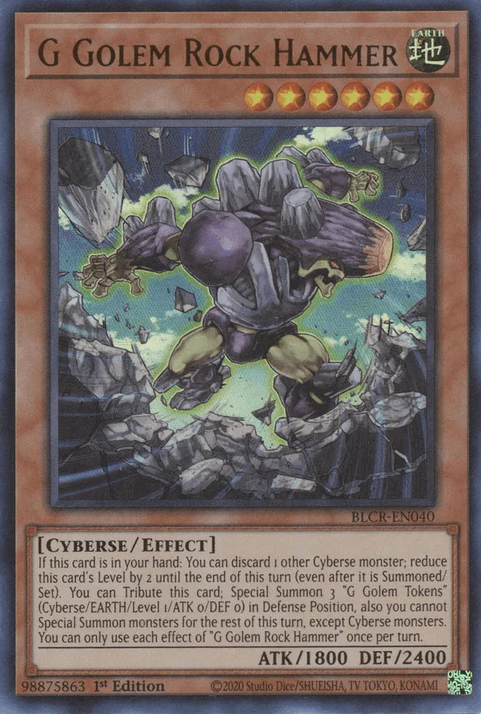 1st Edition, Battles of Legend: Crystal Revenge, Cyberse, Earth, Effect Monster, Ultra Rare G Golem Rock Hammer [BLCR-EN040] Ultra Rare - Trading Card World