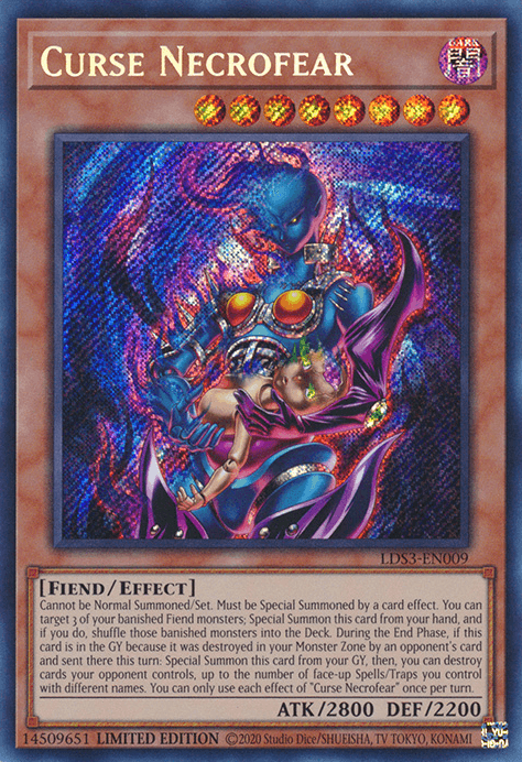 Dark, Effect Monster, Fiend, Legendary Duelists: Season 3, Limited, Secret Rare Curse Necrofear [LDS3-EN009] Secret Rare - Trading Card World