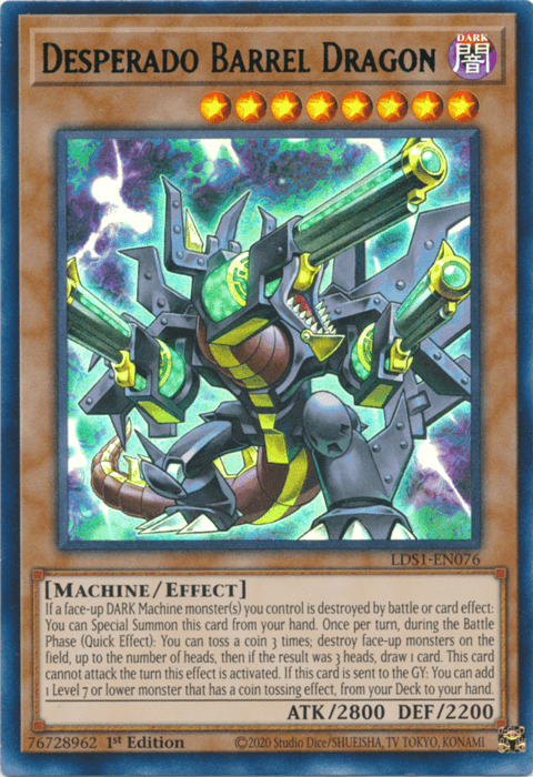 1st Edition, Dark, Effect Monster, Legendary Duelists: Season 1, Machine, Ultra Rare Desperado Barrel Dragon (Green) [LDS1-EN076] Ultra Rare - Trading Card World