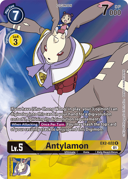 Data, Digimon, Digital Hazard, EX2-022, Holy Beast/Deva, Rare, Ultimate, Yellow Antylamon [EX2-022] (Alternate Art) [Digital Hazard] - Trading Card World