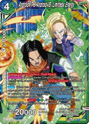 Android 17/Android 18, Android Cell Saga, Android Red Ribbon Army, Battle, Blue/Green, BT17-135, Parallel Foil, Super Rare, Ultimate Squad Android 17 & Android 18, Limitless Energy (BT17-135) [Ultimate Squad] - Trading Card World