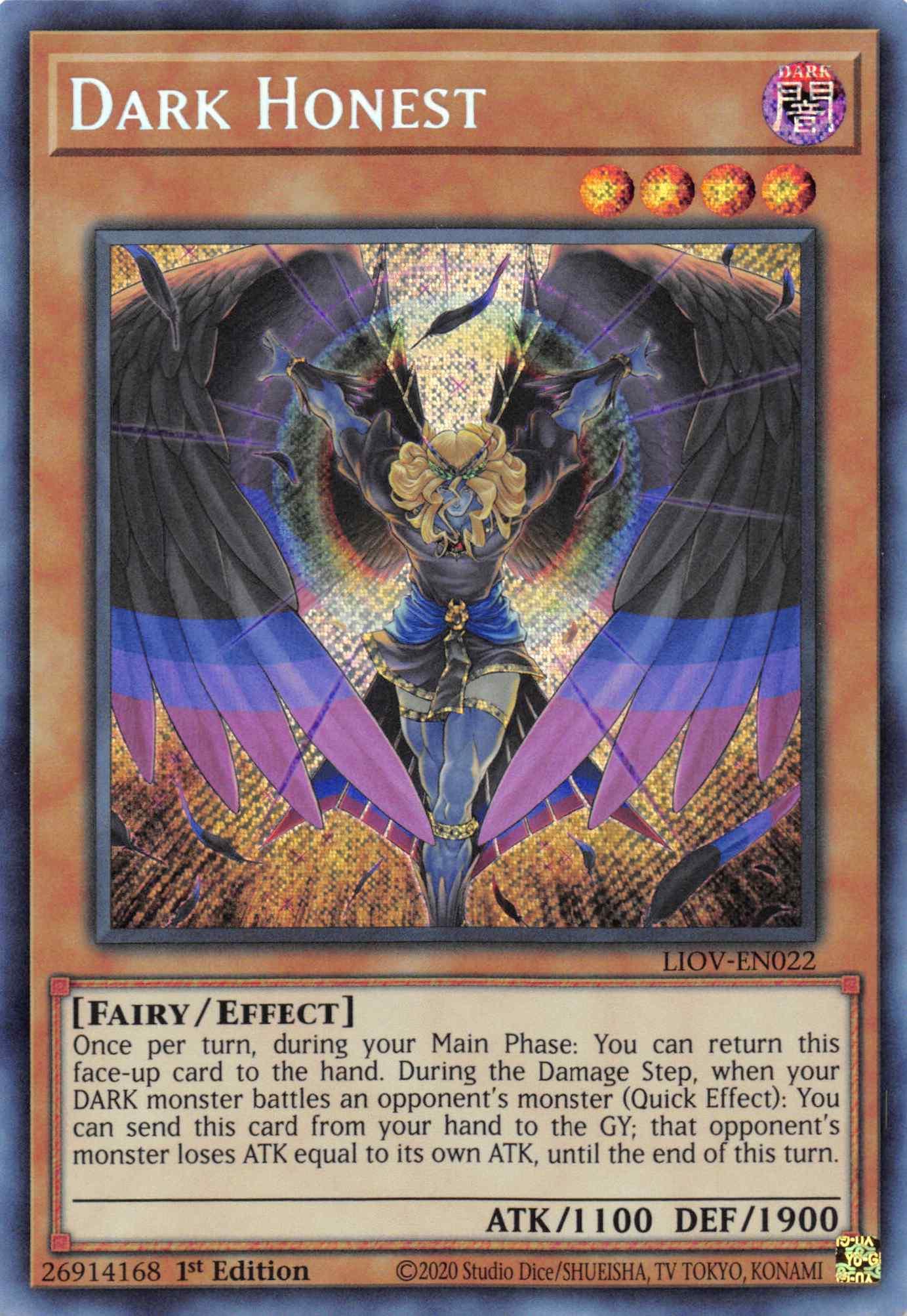 1st Edition, Dark, Effect Monster, Fairy, Lightning Overdrive, Secret Rare Dark Honest [LIOV-EN022] Secret Rare - Trading Card World