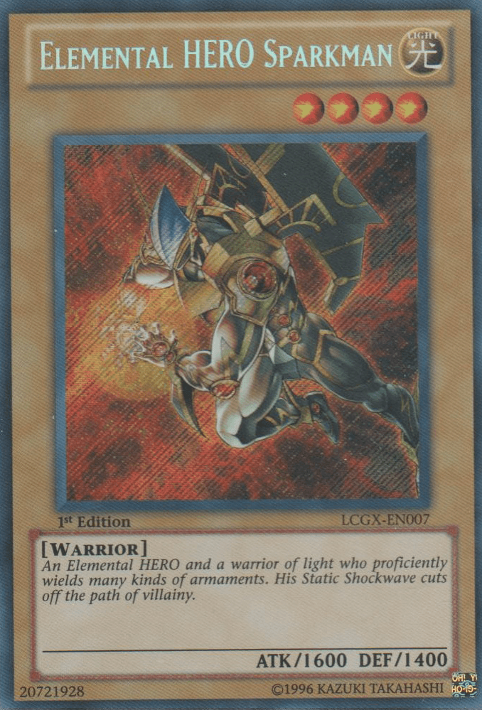 1st Edition, Legendary Collection 2, Light, Normal Monster, Secret Rare, Unlimited, Warrior Elemental HERO Sparkman (Alternate Art) [LCGX-EN007] Secret Rare - Trading Card World