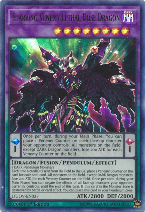1st Edition, Dark, Dragon, Duel Overload, Fusion/Pendulum/Effect Monster, Ultra Rare Starving Venemy Lethal Dose Dragon [DUOV-EN037] Ultra Rare - Trading Card World