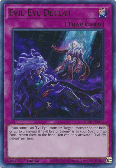 1st Edition, 2020 Tin of Lost Memories, Normal Trap, Trap, Ultra Rare Evil Eye Defeat [MP20-EN242] Ultra Rare - Trading Card World