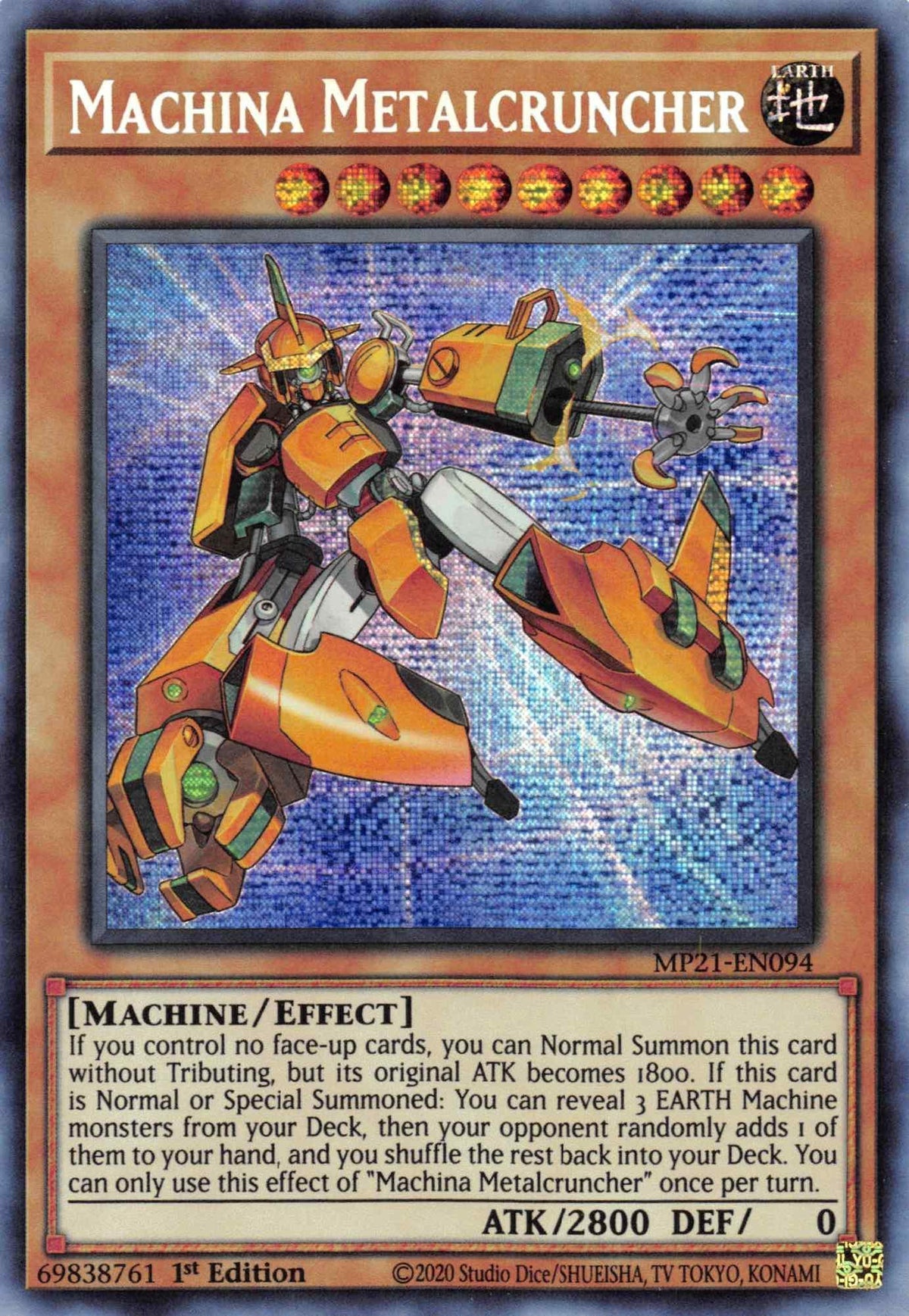 1st Edition, 2021 Tin of Ancient Battles, Earth, Effect Monster, Machine, Prismatic Secret Rare Machina Metalcruncher [MP21-EN094] Prismatic Secret Rare - Trading Card World