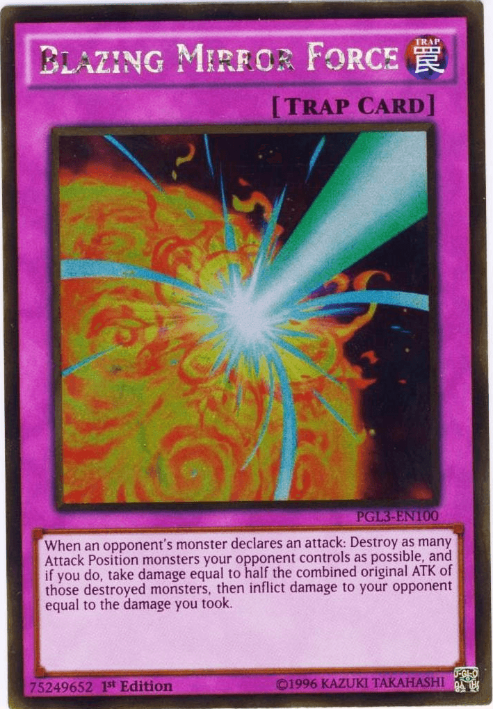 1st Edition, Gold Rare, Normal Trap, Premium Gold: Infinite Gold, Trap Blazing Mirror Force [PGL3-EN100] Gold Rare - Trading Card World