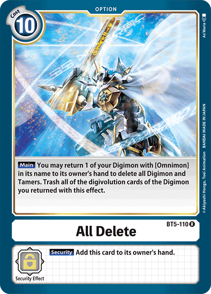 Battle of Omni, BT5-110, Option, Rare, White All Delete [BT5-110] [Battle of Omni] - Trading Card World