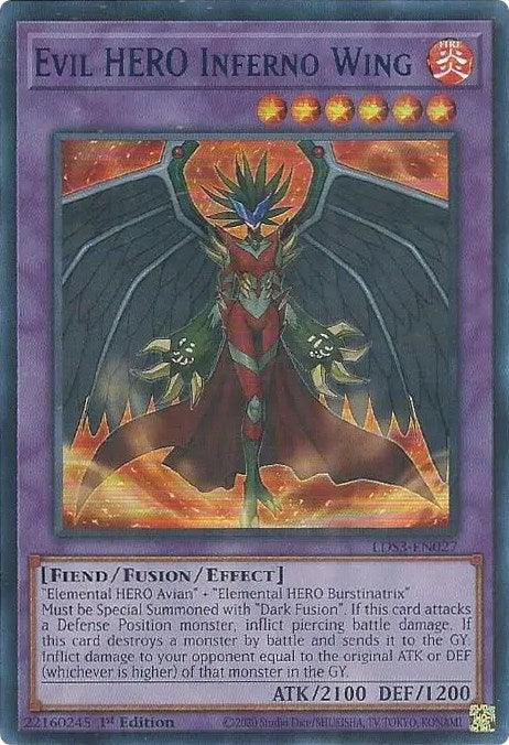 1st Edition, Fiend, Fire, Fusion/Effect Monster, Legendary Duelists: Season 3, Ultra Rare Evil HERO Inferno Wing (Blue) [LDS3-EN027] Ultra Rare - Trading Card World