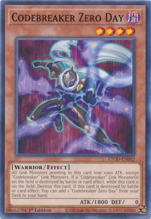 1st Edition, Common, Dark, Effect Monster, Eternity Code, Warrior Codebreaker Zero Day [ETCO-EN002] Common - Trading Card World