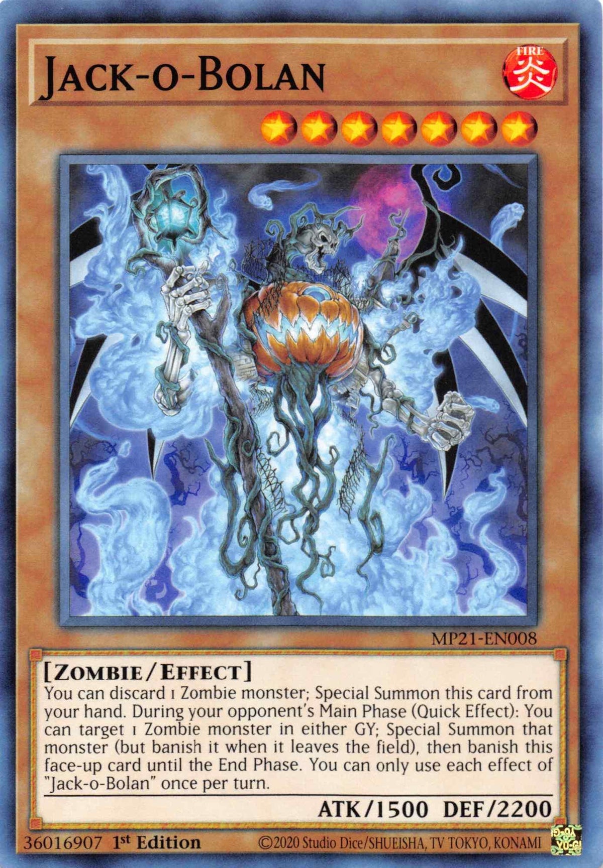 1st Edition, 2021 Tin of Ancient Battles, Common, Effect Monster, Fire, Zombie Jack-o-Bolan [MP21-EN008] Common - Trading Card World