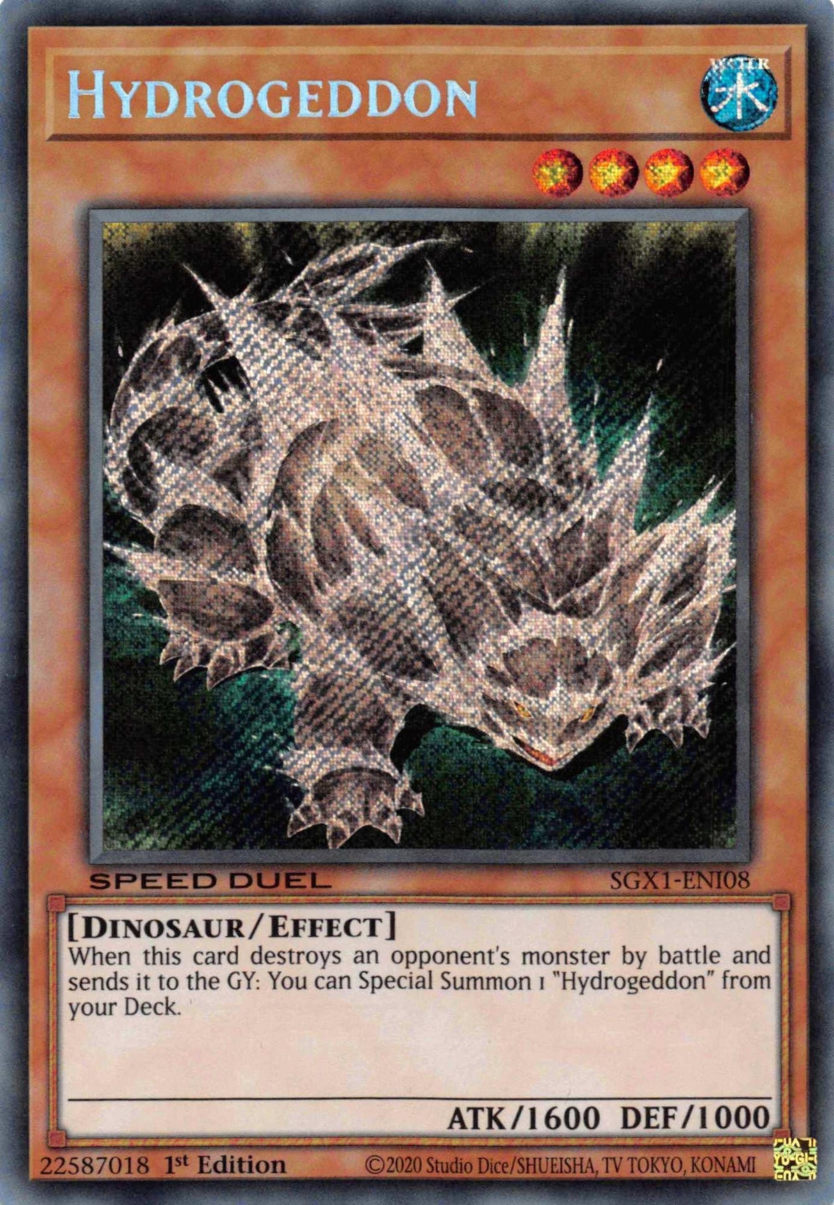1st Edition, Dinosaur, Effect Monster, Secret Rare, Speed Duel GX: Duel Academy Box, Trap Hydrogeddon [SGX1-ENI08] Secret Rare - Trading Card World