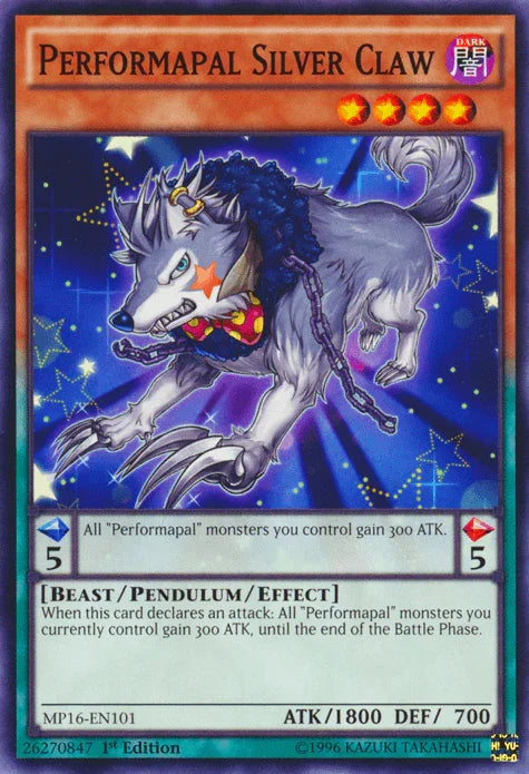 1st Edition, 2016 Mega-Tins Mega Pack, Beast, Common, Dark, Pendulum/Effect Monster, Unlimited Performapal Silver Claw [MP16-EN101] Common - Trading Card World