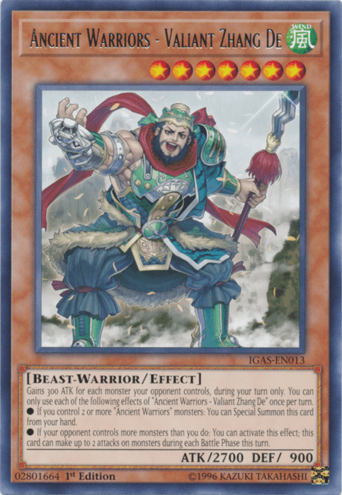 1st Edition, Beast-Warrior, Effect Monster, Ignition Assault, Rare, Unlimited, Wind Ancient Warriors - Valiant Zhang De [IGAS-EN013] Rare - Trading Card World