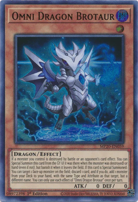 1st Edition, 2020 Tin of Lost Memories, Dark, Dragon, Effect Monster, Ultra Rare Omni Dragon Brotaur [MP20-EN059] Ultra Rare - Trading Card World